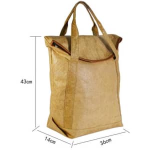 A portable backpack made of Dupont paper in a tan colour, featuring two handles and a simple design.