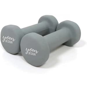 A pair of 1KG dumbbell hand weights in grey with a logo on each end.