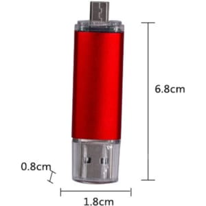 A drink bottle keychain featuring a red stainless steel design, 1 oz capacity, and a logo. Dimensions: 6.8 cm by 1.8 cm.