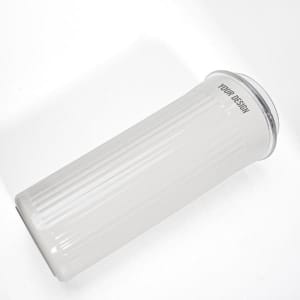 A drink bottle in white, featuring a ribbed design and a transparent lid, with a placeholder for custom designs.