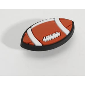 A PVC ornament shaped like an Australian football, featuring orange, white, and black colours.