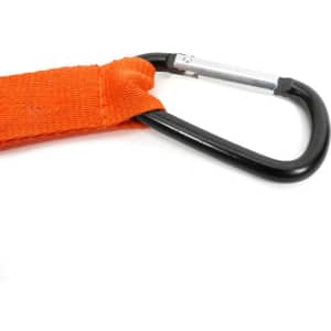An orange lanyard with a black carabiner clip attached. The clip is metallic with a silver finish.