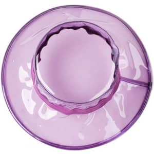 A transparent bucket hat in purple, featuring a wide brim and a textured band around the crown.