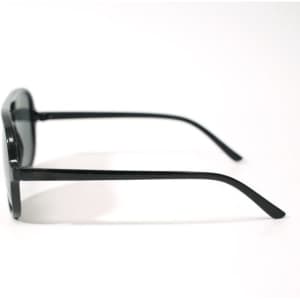 Oversized black polarized aviator sunglasses displayed side-on, featuring sleek black arms and a minimalist design.