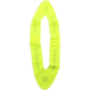 A bright yellow reflective safety vest featuring triangular shapes and circular patterns, ideal for visibility.