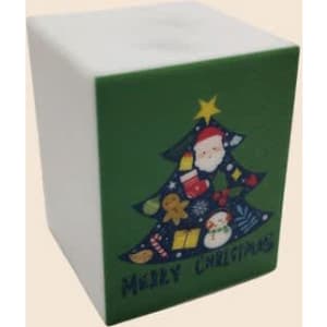 A square silicone night light in white with a green Christmas tree design featuring Santa and festive decorations.