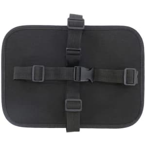 A black backseat baby car mirror with adjustable straps for secure attachment. Features a simple, functional design.