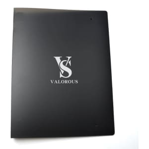 A4 frosted transparent ring binder in black with a logo on the front. Suitable for office and business use.