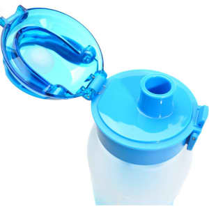 A drink bottle with a gradient design, featuring a blue lid and spout. It has a large capacity of 51 oz.