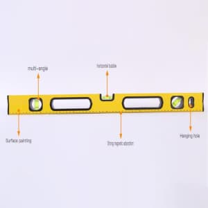A 23.6-inch aluminium alloy spirit level in bright yellow, featuring bubbles and a strong magnetic base.