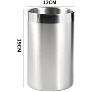 A stainless steel chiller bucket with a sleek, polished finish, measuring 19cm in height and 12cm in diameter.