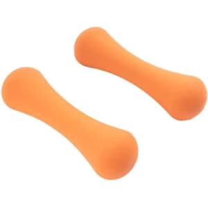 Two orange bone-shaped dumbbells made of soft material, designed for leisure and outdoor sports activities.