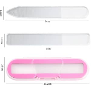 Custom nano nail files and buffers in transparent and pink packaging, featuring three different file designs.