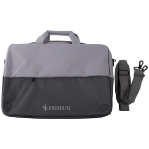 A grey and black Portable Oxford Cloth Business Laptop Bag with a shoulder strap and branding.