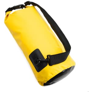A yellow 10L PVC waterproof dry bag with a black base and an adjustable strap. It features a logo.