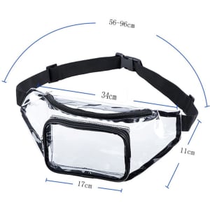 A clear waterproof fanny pack in black with an adjustable strap and a front zippered pocket.