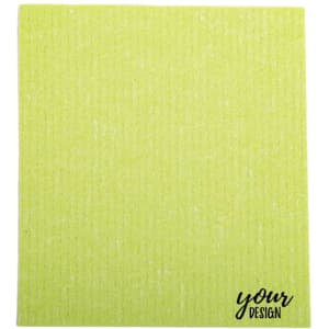 A bright green Eco Friendly Wood Pulp Cotton Dishcloth with a textured surface and branding in one corner.