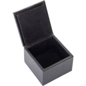 A custom black PU flip gift box with a soft interior lining, designed for packaging small items.