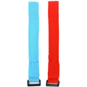 An adjustable nylon LED bracelet in blue and red with black plastic buckles.