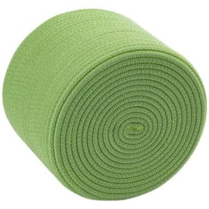 A round green cotton rope storage basket with a tightly coiled design, featuring a subtle texture.