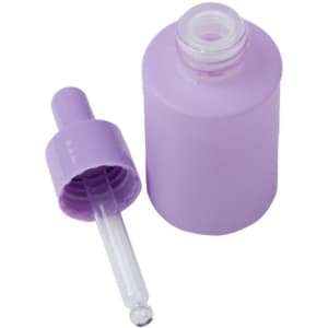 A drink bottle featuring a 1 oz. purple glass dropper with a clear pipette and a matching lid.