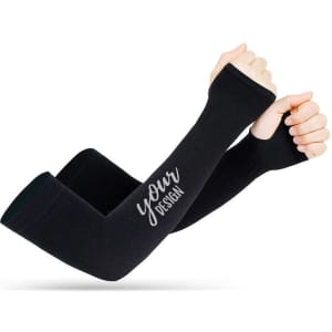 Black custom ice silk sleeves with openings for hands, featuring a design area.