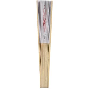 A custom printed fan with a wooden handle and printed paper blades in a stacked arrangement.