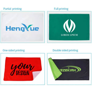 A microfiber rally towel in multiple colours and designs, featuring logos and customisable options.
