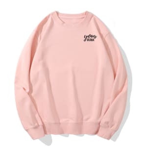 A pink men's crewneck sweatshirt featuring a small logo on the front. Suitable for casual wear and layering.