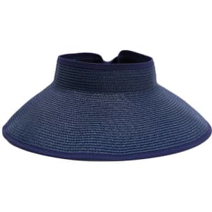 A foldable wide brim hat in navy blue, featuring a stylish bow detail and a classic roll-up design.