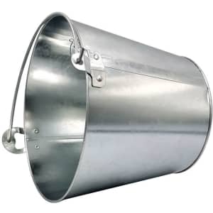 A silver iron ice bucket with a handle, featuring a smooth, shiny finish and a simple design.