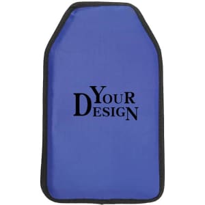 A drink bottle gel cooler sleeve in blue with a black trim and a customizable design area.