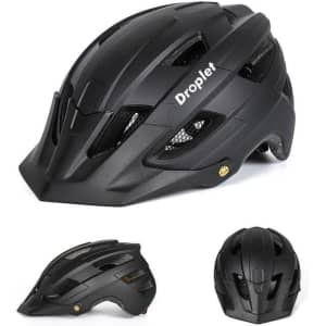 A black bike helmet with aerodynamic design, featuring ventilation slots and a logo. Includes a tail light attachment.
