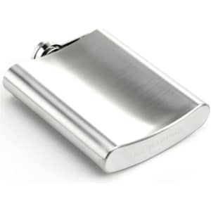 A stainless steel 6 oz. hip flask with a smooth, polished finish and a screw-top lid.
