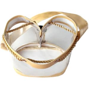 A gold clear PVC drawstring gift bag featuring a transparent body with gold trim and handles.