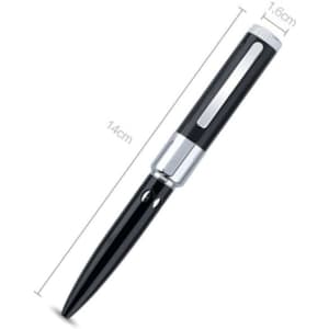 A multifunctional black metal USB drive combined with a ballpoint pen, featuring a silver accent and a sleek design.