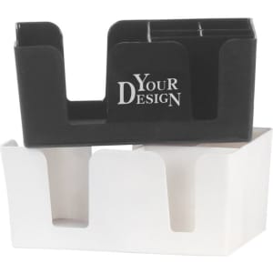 A multifunction tissue straw case in black and white, featuring multiple compartments and a logo.