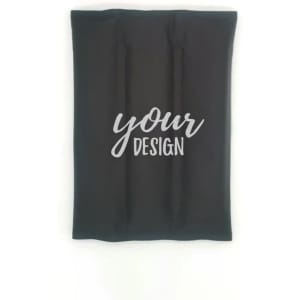 A drink bottle cooler wrap in black with a design area. The product has a logo but the details are not visible.