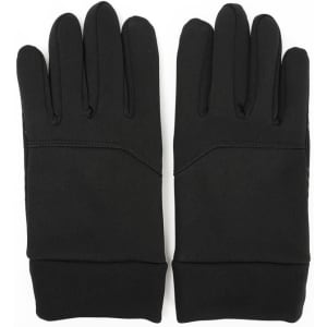 Black anti-slip sport gloves with a snug fit and a smooth finish. Features a logo on one glove.