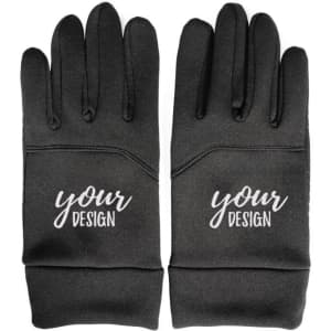 Touchscreen gloves in black, featuring a stylish design with a logo. Ideal for cycling and outdoor activities.