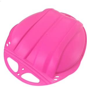 A pink outdoor plastic snow sled with ridged surface and a contoured design for comfortable seating.