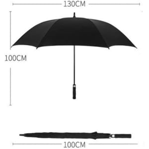 A black double layer golf umbrella featuring a sturdy handle, with dimensions of 130cm and 100cm.