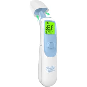 A white and blue 3 in 1 infrared thermometer with a digital display and a protective cap.