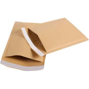 Kraft paper bubble envelope bags in a natural brown colour, featuring a bubble-lined interior and a sealing flap.