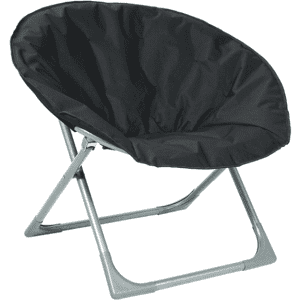 A black folding beach moon chair with a grey metal frame, designed for leisure and outdoor use.