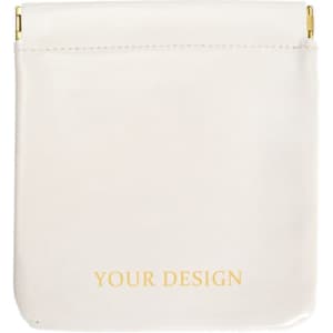 A white cosmetic bag with a gold zipper, featuring a blank front for personalised designs.