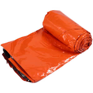 An orange Waterproof Thermal Survival Bivy Bag rolled up, showcasing its shiny exterior and compact design.
