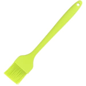 A 10-inch silicone basting brush in bright green, featuring a flexible bristle head and a sturdy handle.