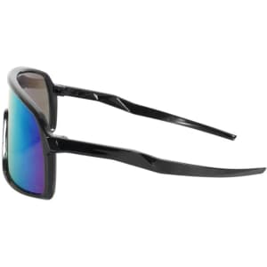 Polarized sunglasses featuring a sleek black frame and mirrored blue lenses. Includes a logo on the side.