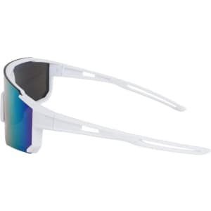 Polarized cycling sunglasses with a white frame and a gradient lens featuring blue and green hues.